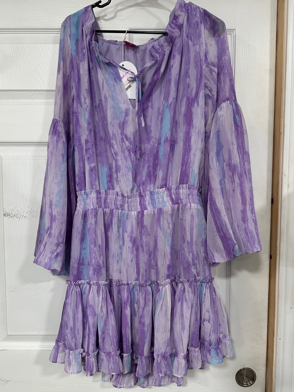 Buddy Love Purple Watercolor Ruffle Mini Dress